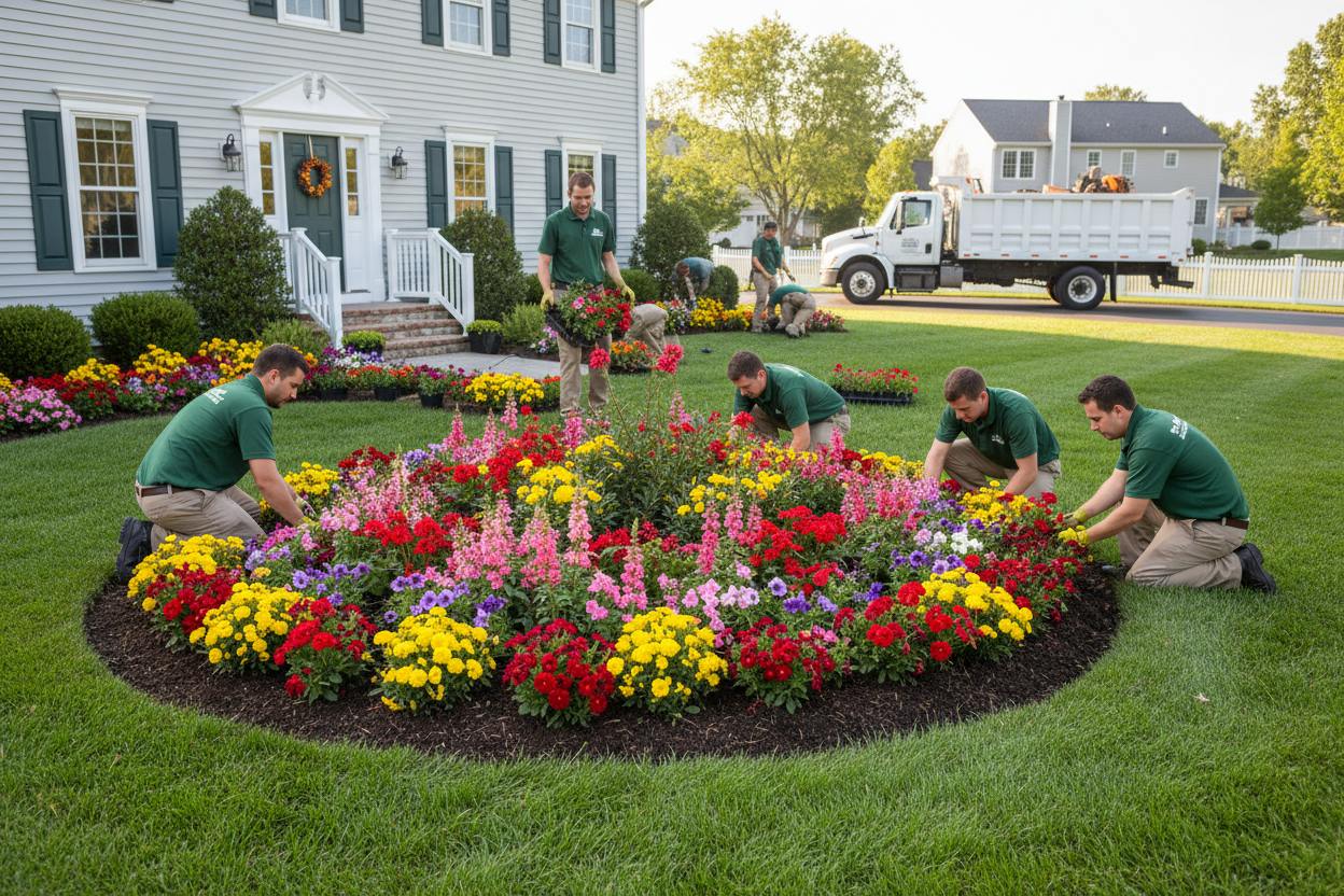 Professional flowerbed flower installation service