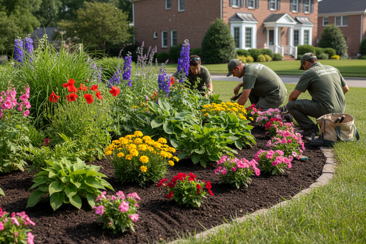 Professional flower bed weeding service with clean, tidy garden beds