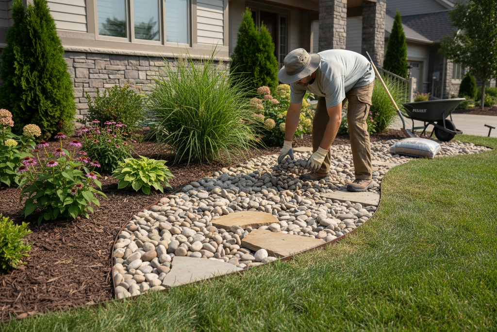 Rock Conversion, Weed Barrier Fabric & Shrub Installation and Shaping (Final Payment)